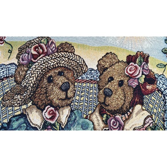 Vintage Boyds Bears & Friends Woven Tapestry Throw Blanket Garden Tea Party MWW - Picture 7 of 10